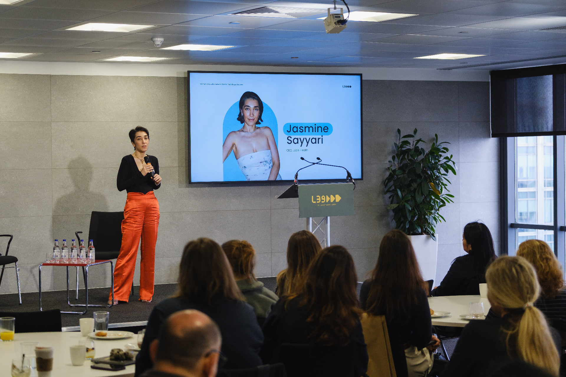 Dr. Jasmine Sayyari speaking at Level39, Canary Wharf